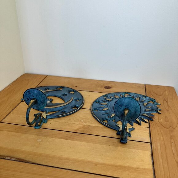 Partylite Celestial Wall Sconce Taper Candle Holder Sun & Moon 90s Patina Brass - Picture 4 of 7